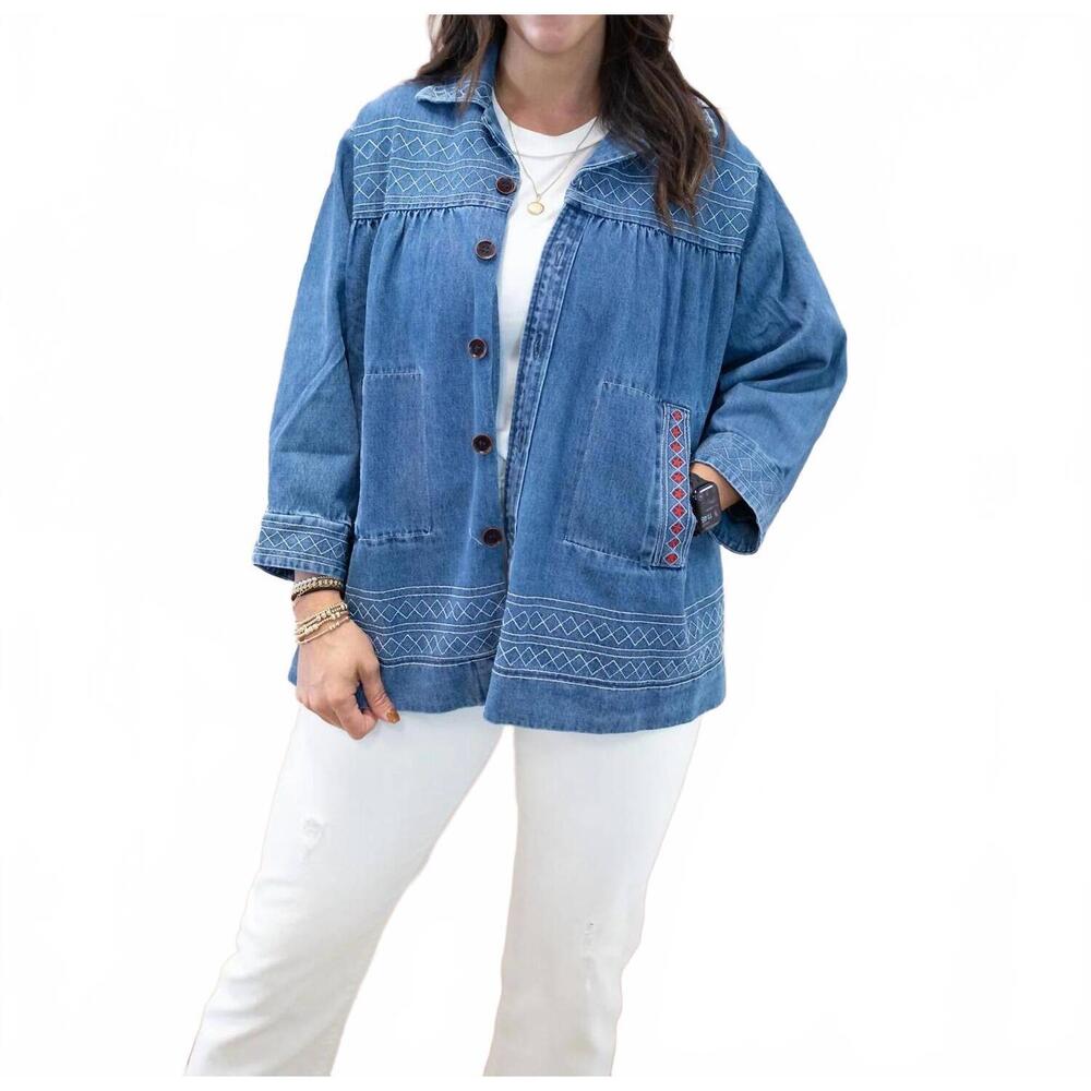 NEW BLUE B beth embroidered denim jacket in blue